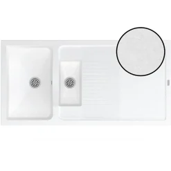 Évier de cuisine à encastrer 2 cuves avec égouttoir bacs en résine minérale blanc 120 x 60 cm