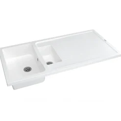 Évier de cuisine à encastrer 2 cuves avec égouttoir bacs en résine minérale blanc 120 x 60 cm