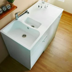 Évier de cuisine à encastrer 2 cuves avec égouttoir bacs en résine minérale blanc 120 x 60 cm