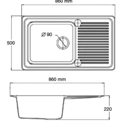 Évier de cuisine à encastrer 1 cuve bac en résine minérale blanc 86 x 50 cm