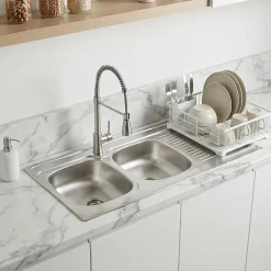 Évier de cuisine à poser 2 bacs Mayr acier inoxydable satiné avec égouttoir