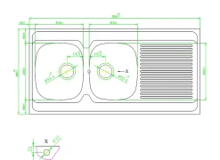 Évier de cuisine à poser 2 bacs Mayr acier inoxydable satiné avec égouttoir