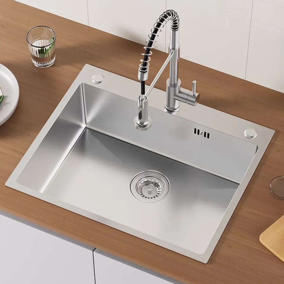 Évier de Cuisine 60 x 49 cm, Auralum MAX Évier en inox brossé, Évier 1 Bac Montage Encastré ou Supérieur