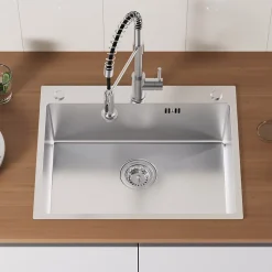 Évier de Cuisine 60 x 49 cm, Auralum MAX Évier en inox brossé, Évier 1 Bac Montage Encastré ou Supérieur