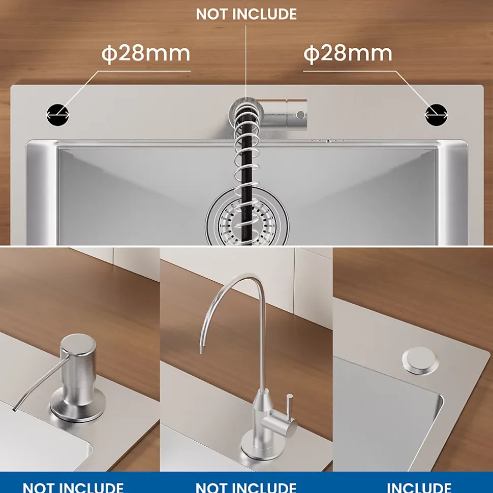 Évier de Cuisine 60 x 49 cm, Auralum MAX Évier en inox brossé, Évier 1 Bac Montage Encastré ou Supérieur