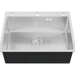 Évier de Cuisine 60 x 49 cm, Auralum MAX Évier en inox brossé, Évier 1 Bac Montage Encastré ou Supérieur