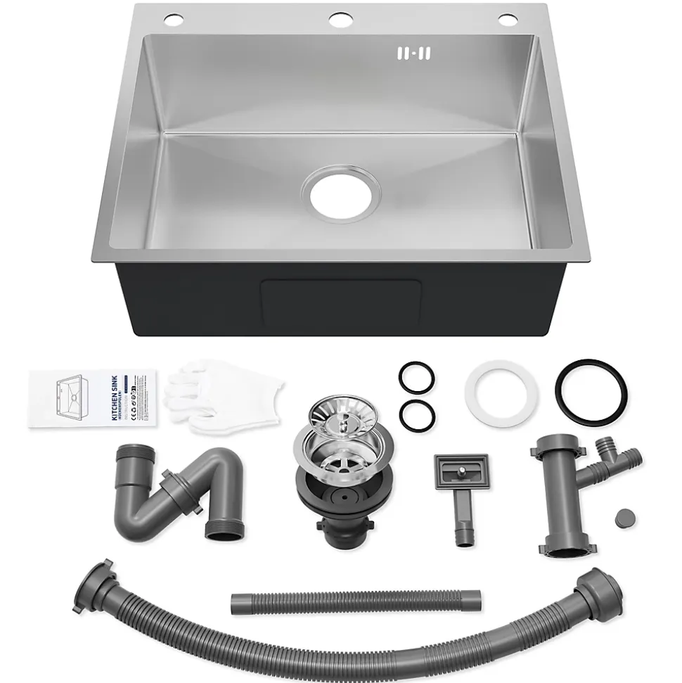 Évier de Cuisine 60 x 49 cm, Auralum MAX Évier en inox brossé, Évier 1 Bac Montage Encastré ou Supérieur