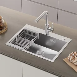 Évier de Cuisine 60 x 45 cm AVEC Mitigeur Cusine, CECIPA MAX Évier en inox , Évier 1 Bac Montage Encastré ou Supérieur