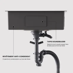 Évier de Cuisine 60 x 45 cm AVEC Mitigeur Cusine, CECIPA MAX Évier en inox , Évier 1 Bac Montage Encastré ou Supérieur