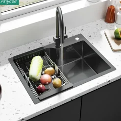 Évier de Cuisine 60 x 45 cm, Cecipa MAX Évier en Inox , Évier 1 Bac avec Panier de Drainage , Évier à Encastrer