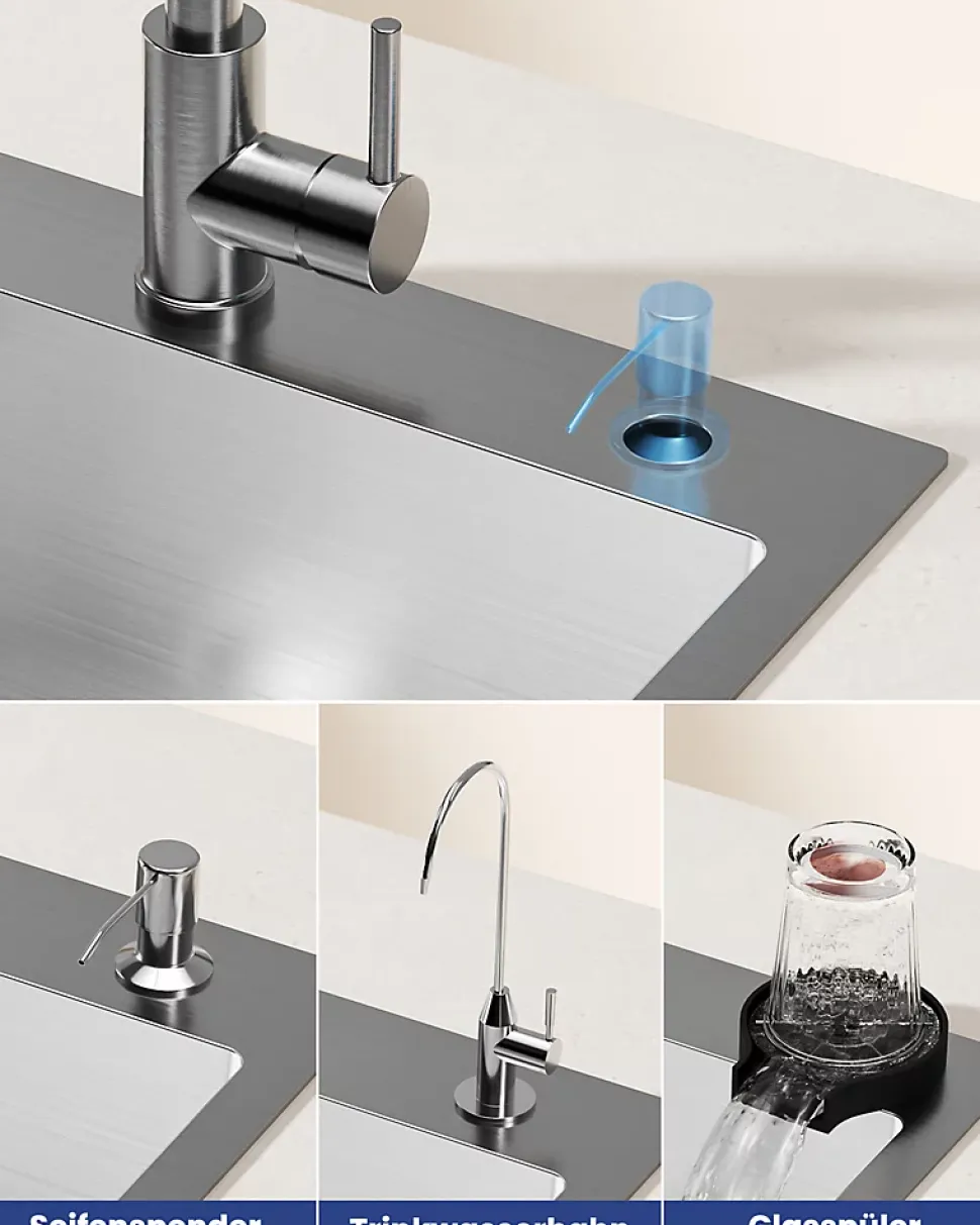 Évier de Cuisine 50 x 45 cm, CECIPA MAX Évier carré en inox brossé, Évier 1 Bac, Lavabo Cuisine Montage Encastré ou Supérieur