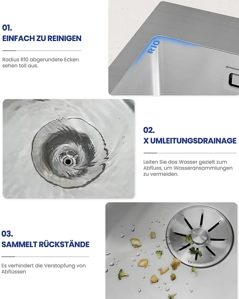 Évier de Cuisine 50 x 45 cm, CECIPA MAX Évier carré en inox brossé, Évier 1 Bac, Lavabo Cuisine Montage Encastré ou Supérieur