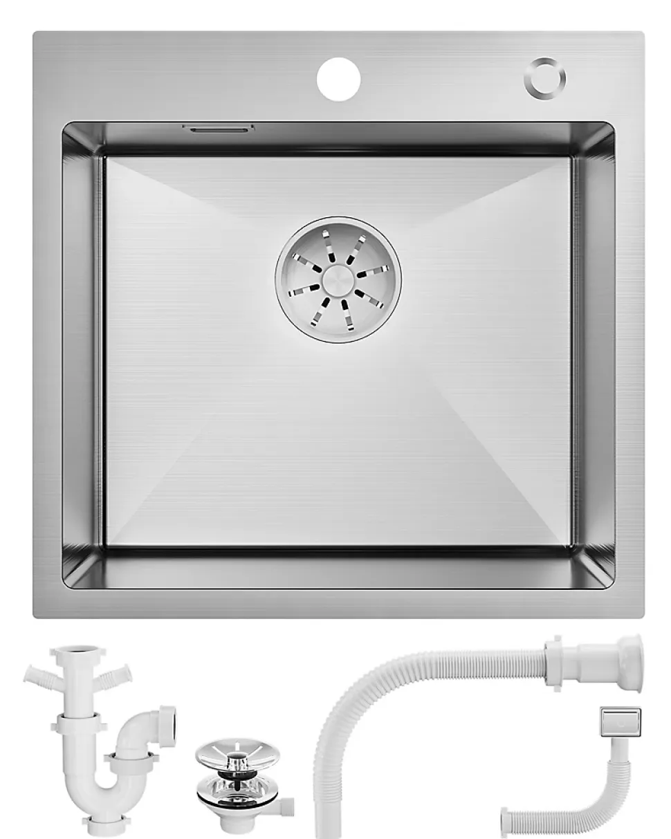 Évier de Cuisine 50 x 45 cm, CECIPA MAX Évier carré en inox brossé, Évier 1 Bac, Lavabo Cuisine Montage Encastré ou Supérieur