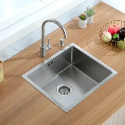 Évier de Cuisine 50 x 44 cm, CECIPA MAX Évier en inox brossé, Évier 1 Bac Montage Encastré ou Supérieur