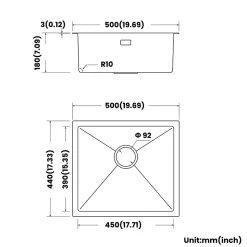 Évier de Cuisine 50 x 44 cm, CECIPA MAX Évier en inox brossé, Évier 1 Bac Montage Encastré ou Supérieur