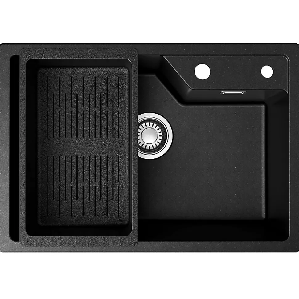 Évier de Cuisine 65 x 45 cm, Cecipa MAX Évier en Granit Noir, Évier 1 Bac avec Panier de Drainage , Évier à Encastrer