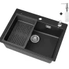 Évier de Cuisine 60 x 45 cm, CECIPA MAX Évier en granit , Évier 1 Bac avec Panier de Drainage + Distributeur de Savon