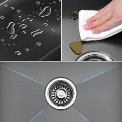 Évier de Cuisine 55 x 45 cm, CECIPA MAX Évier en inox Noir, Évier 1 Bac Montage Encastré ou Supérieur + Distributeur de Savon