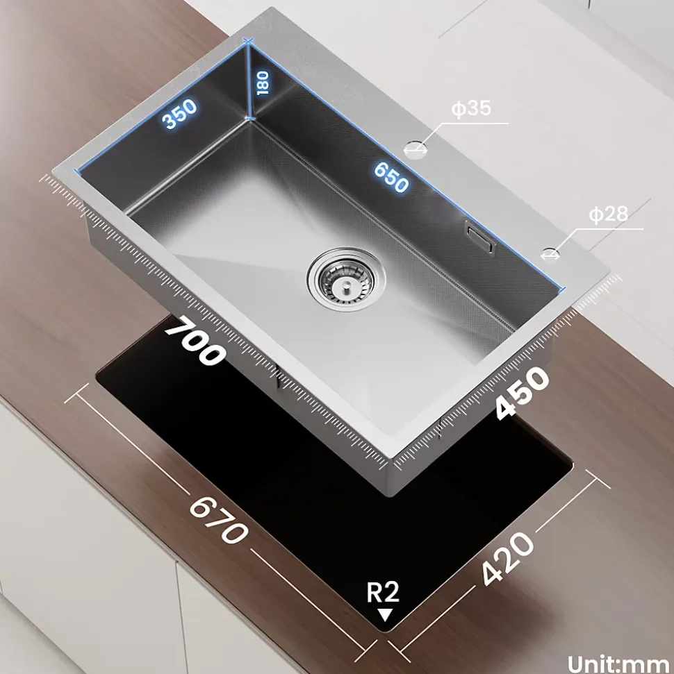 Évier de Cuisine 75 x 45 cm, Cecipa MAX Évier en Inox, Évier 1 Bac avec Panier de Drainage