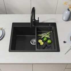 Évier de Cuisine 60 x 45 cm, CECIPA MAX Évier en granit , Évier 1 Bac avec Panier de Drainage