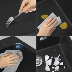 Évier de Cuisine 60 x 45 cm, CECIPA MAX Évier en granit , Évier 1 Bac avec Panier de Drainage