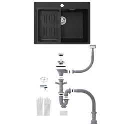 Évier de Cuisine 60 x 45 cm, CECIPA MAX Évier en granit , Évier 1 Bac avec Panier de Drainage