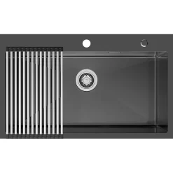 Évier de Cuisine 75 x 45 cm, CECIPA MAX Évier en Inox Noir , Évier 1 Bac avec Panier de Drainage