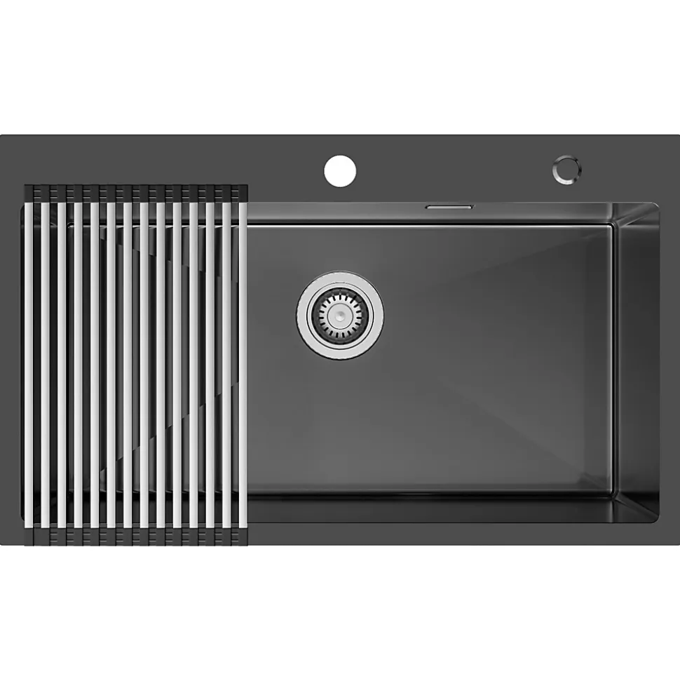 Évier de Cuisine 75 x 45 cm, CECIPA MAX Évier en Inox Noir , Évier 1 Bac avec Panier de Drainage