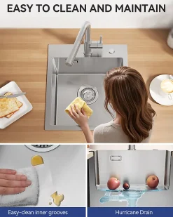 Évier de Cuisine 40 x 45 cm, CECIPA MAX Évier en inox brossé, Évier 1 Bac, Lavabo Cuisine Montage Encastré ou Supérieur