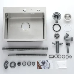 Évier de Cuisine 55 x 45 cm, CECIPA MAX Évier carré en inox brossé, Évier 1 Bac, Lavabo Cuisine Montage Encastré ou Supérieur