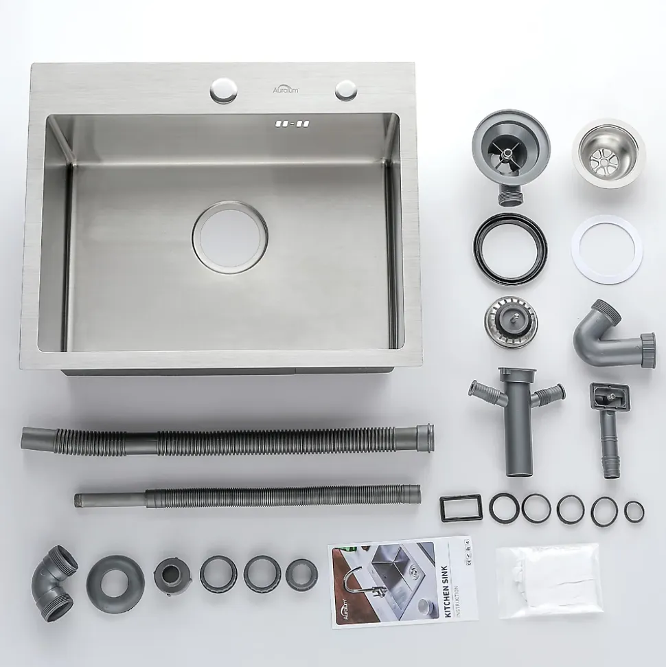 Évier de Cuisine 55 x 45 cm, CECIPA MAX Évier carré en inox brossé, Évier 1 Bac, Lavabo Cuisine Montage Encastré ou Supérieur