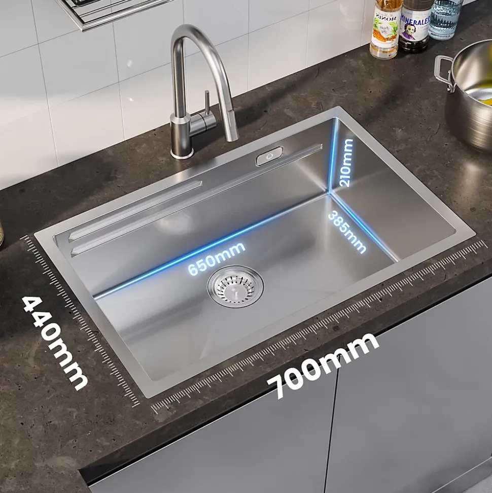 Évier de Cuisine 75 x 45 cm, Cecipa MAX Évier en Inox, Évier 1 Bac avec Panier de Drainage