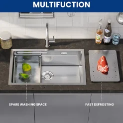 Évier de Cuisine 75 x 45 cm, Cecipa MAX Évier en Inox, Évier 1 Bac avec Panier de Drainage