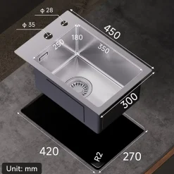 Évier de Cuisine 30 x 45 cm, CECIPA MAX Évier en inox brossé, Évier 1 Bac Montage Encastré ou Supérieur