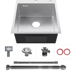 Évier de Cuisine 49 x 44 cm, CECIPA MAX Évier en inox, Évier 1 Bac Montage Encastré ou Supérieur