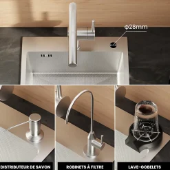 Évier de Cuisine 49 x 44 cm, CECIPA MAX Évier en inox, Évier 1 Bac Montage Encastré ou Supérieur