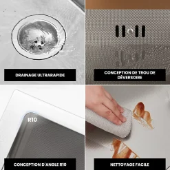 Évier de Cuisine 49 x 44 cm, CECIPA MAX Évier en inox, Évier 1 Bac Montage Encastré ou Supérieur