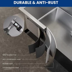 Évier de Cuisine 70 x 44 cm, CECIPA MAX Évier en inox brossé, Évier 1 Bac Montage Encastré ou Supérieur