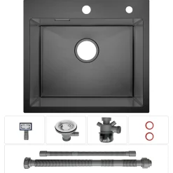 Évier de Cuisine 50 x 45 cm, CECIPA MAX Évier carré en inox brossé, Évier 1 Bac, Lavabo Cuisine Montage Encastré ou Supérieur