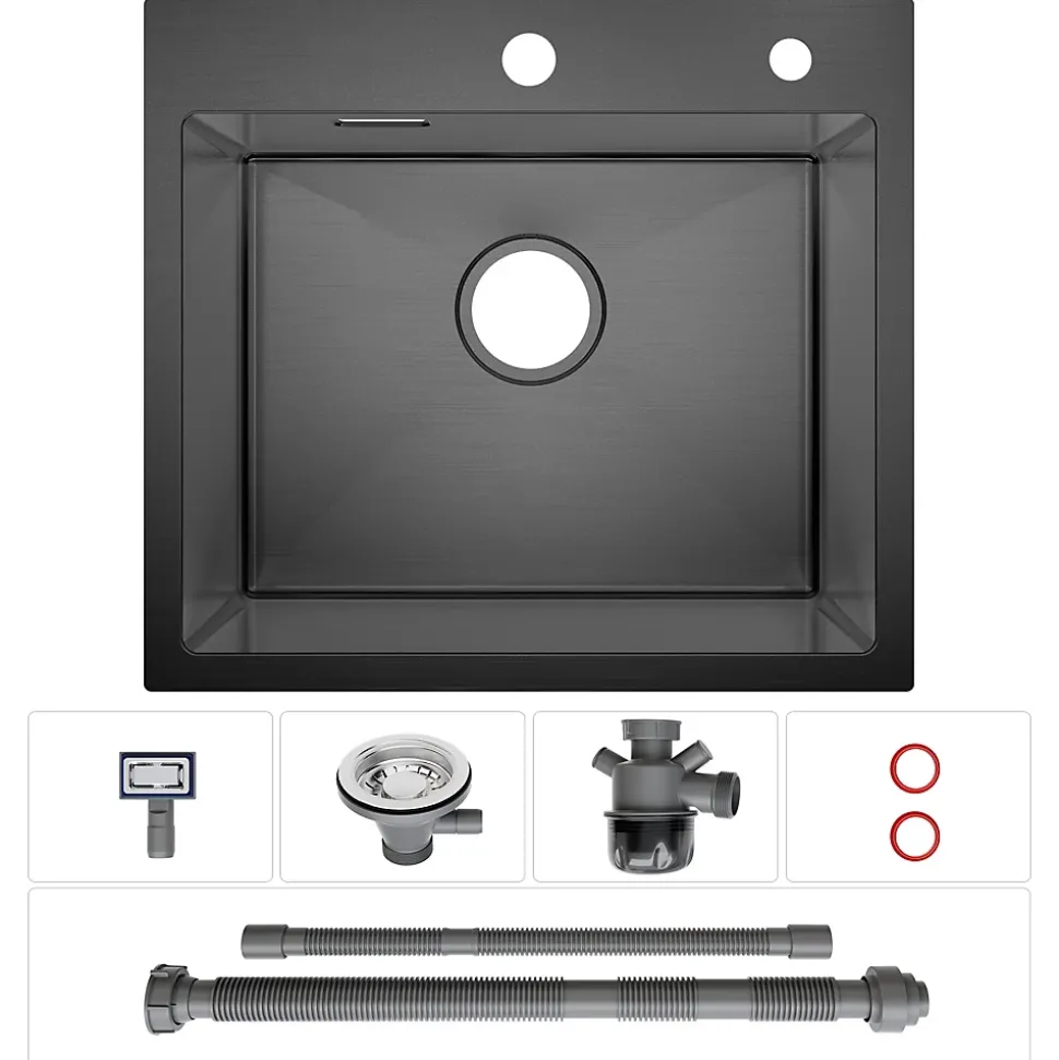 Évier de Cuisine 50 x 45 cm, CECIPA MAX Évier carré en inox brossé, Évier 1 Bac, Lavabo Cuisine Montage Encastré ou Supérieur