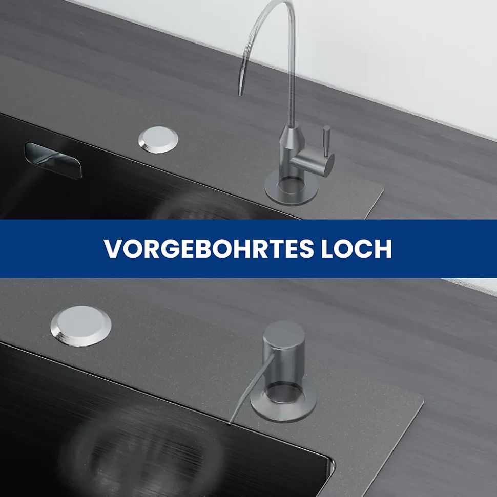 Évier de Cuisine 50 x 45 cm, CECIPA MAX Évier carré en inox brossé, Évier 1 Bac, Lavabo Cuisine Montage Encastré ou Supérieur