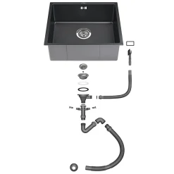 Évier de Cuisine 50 x 44 cm, CECIPA MAX Évier en inox Noir, Évier 1 Bac Montage Encastré ou Supérieur