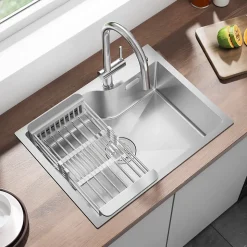 Évier de Cuisine 60 x 45 cm, Cecipa MAX Évier en Inox Brossé, Évier 1 Bac avec Panier de Drainage , Évier à Encastrer