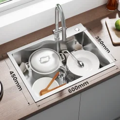 Évier de Cuisine 60 x 45 cm, Cecipa MAX Évier en Inox Brossé, Évier 1 Bac avec Panier de Drainage , Évier à Encastrer