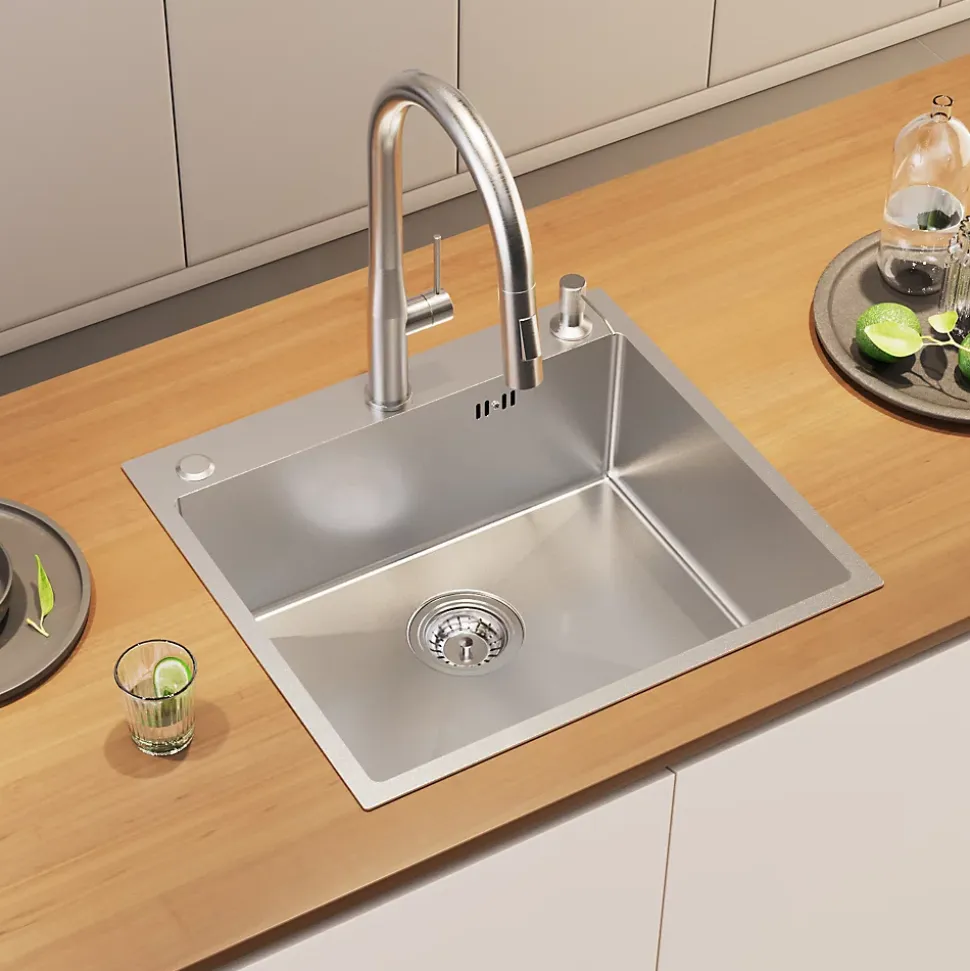 Évier de Cuisine 50 x 45 cm, SOFETIY MAX Évier en inox brossé, Évier 1 Bac Montage Encastré ou Supérieur