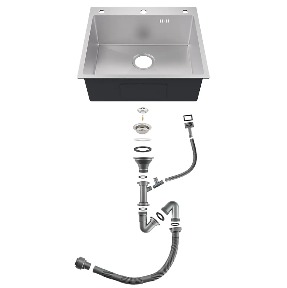 Évier de Cuisine 50 x 45 cm, SOFETIY MAX Évier en inox brossé, Évier 1 Bac Montage Encastré ou Supérieur