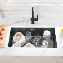 Évier de Cuisine 70 x 44 cm, SOFETIY MAX Évier en inox Noir, Évier 1 Bac Montage Encastré ou Supérieur