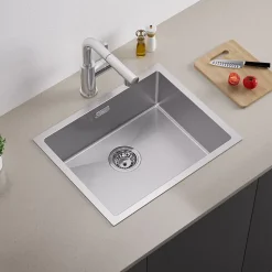 Évier de Cuisine 55 x 44 cm, SOFETIY MAX Évier en inox brossé, Évier 1 Bac Montage Encastré ou Supérieur