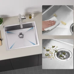 Évier de Cuisine 55 x 44 cm, SOFETIY MAX Évier en inox brossé, Évier 1 Bac Montage Encastré ou Supérieur