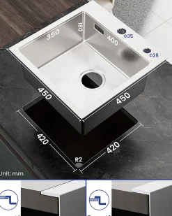 Évier de Cuisine 45 x 45 cm, SOFETIY MAX Évier en inox brossé, Évier 1 Bac, Lavabo Cuisine Montage Encastré ou Supérieur